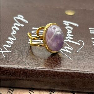 Amethyst Crystal Ring Gold Adjustable Minimalist Statement